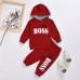 【12M-7Y】Boys Letter Print Hooded Long Sleeve Sweatshirt And Pants Set - 3488