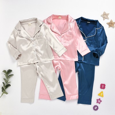 【12M-7Y】Kids Pure Cotton Satin Pajamas Set - 3481