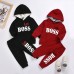 【12M-7Y】Boys Letter Print Hooded Long Sleeve Sweatshirt And Pants Set - 3488