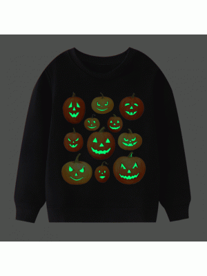 【2Y-9Y】Kids Casual Luminous Halloween Pumpkin Print Long Sleeve Sweatshirt