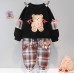 【12M-5Y】2-piece Girls Cute Bear And Letter Print Round Neck Long Sleeve Sweatshirt And Plaid Pants Set - 34423