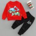 【18M-7Y】2-piece Boys Casual Digger And Shovel Print Round Neck Long Sleeve Sweatshirt And Pants Set