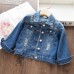 【18M-11Y】Girls Fashion Bow Giraffe Print Blue Denim Jacket - 3142