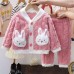 【12M-6Y】2-piece Girls Cute Bunny Pocket Coral Velvet Pajama Set