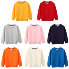 【18M-7Y】Kids Simple Solid Color Cotton Round Neck Long Sleeve Sweatshirt