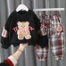 【12M-5Y】2-piece Girls Cute Bear And Letter Print Round Neck Long Sleeve Sweatshirt And Plaid Pants Set - 34423