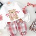 【12M-5Y】2-piece Girls Cute Bear And Letter Print Round Neck Long Sleeve Sweatshirt And Plaid Pants Set - 34423