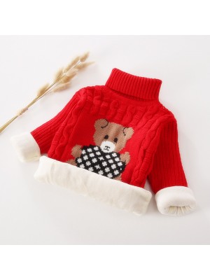 【18M-9Y】Kids Fashion Bear Pattern High Quality Fleece Thickened Funnel Neck Sweater - 9108