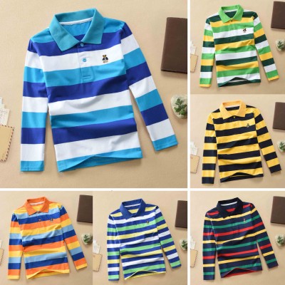 【18M-12Y】Boys Casual Striped Cotton Fabric Long Sleeve Polo Shirt