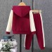 【18M-8Y】2-piece Unisex Letter Embroidered Colorblock Hooded Sports Coat And Pants Set - 34442