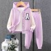 【18M-8Y】2-piece Unisex Letter Embroidered Colorblock Hooded Sports Coat And Pants Set - 34442