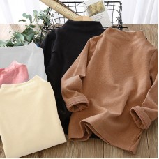 【3Y-12Y】Unisex Casual Warm Solid Color Turtleneck Long Sleeve T-shirt