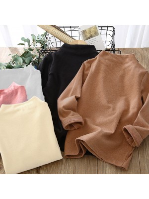 【3Y-12Y】Unisex Casual Warm Solid Color Turtleneck Long Sleeve T-shirt