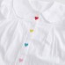 【12M-5Y】2-piece Girl White Heart-shaped Embroidered Doll Collar Long Sleeve Shirt And Colorblock Jeans Set - 34409