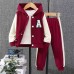 【18M-8Y】2-piece Unisex Letter Embroidered Colorblock Hooded Sports Coat And Pants Set - 34442