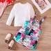 【18M-6Y】2-piece Girl Cute White Long Sleeve T-shirt And Colorful Cartoon Cat Print Suspender Dress Set - 34436