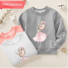 【12M-9Y】Girl Cotton Stain Resistant Ballerina Girl Print Long Sleeve Sweatshirt - 7206