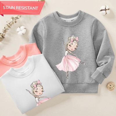 【12M-9Y】Girl Cotton Stain Resistant Ballerina Girl Print Long Sleeve Sweatshirt - 7206