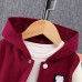 【18M-8Y】2-piece Unisex Letter Embroidered Colorblock Hooded Sports Coat And Pants Set - 34442