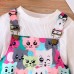 【18M-6Y】2-piece Girl Cute White Long Sleeve T-shirt And Colorful Cartoon Cat Print Suspender Dress Set - 34436