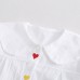 【12M-5Y】2-piece Girl White Heart-shaped Embroidered Doll Collar Long Sleeve Shirt And Colorblock Jeans Set - 34409