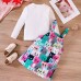 【18M-6Y】2-piece Girl Cute White Long Sleeve T-shirt And Colorful Cartoon Cat Print Suspender Dress Set - 34436