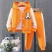 【18M-8Y】2-piece Unisex Letter Embroidered Colorblock Hooded Sports Coat And Pants Set - 34442