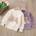 【18M-6Y】Girls Bear Embroidered Round Neck Long Sleeve Sweater - 31120