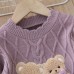 【18M-6Y】Girls Bear Embroidered Round Neck Long Sleeve Sweater - 31120