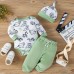 【0M-18M】3-piece Baby Boy Dinosaur Print Long Sleeve Romper And Pants Set With Hat