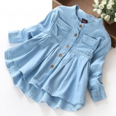 【3Y-12Y】Girls Denim Long Sleeve Shirt