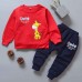 【9M-4Y】2-piece Unisex Giraffe Print Long-sleeved Sweatshirt And Pants Set