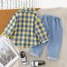 【9M-4Y】3-piece Boys Bear Print Long-sleeved T-shirt And Plaid Shirt And Jeans Set