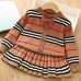 【18M-7Y】Girls Striped Sweater Cardigan And Pleated Skirt Set - 34271