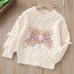 【18M-6Y】Girls Bear Embroidered Round Neck Long Sleeve Sweater - 31120