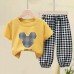 【18M-9Y】Unisex Kids Cartoon Print Short-sleeved T-shirt And Plaid Pants Set - 34359