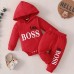 【0M-24M】2-piece Baby Boy Letter Print Long-sleeved Hooded Romper And Pants Set