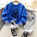 【3Y-12Y】2-piece Boys Bear Embroidery Long-sleeved Sweatshirt And Pants Set - 4446