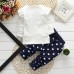 【9M-7Y】2-piece Girls Polka Dot Print Long-sleeved T-shirt And Pants Set - 34276