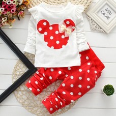 【9M-7Y】2-piece Girls Polka Dot Print Long-sleeved T-shirt And Pants Set - 34276