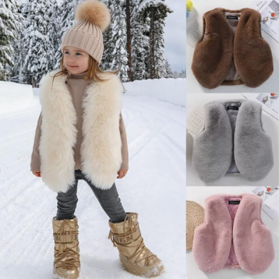 【12M-9Y】Girls Multicolor Thick Faux Fur Vest - 3180