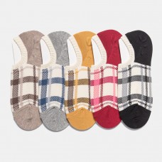5 Pairs Women Retro Plaid Pattern Ankle Socks Shallow Mouth Socks Fashion Thin Comfortable Soft Breathable Boat Socks