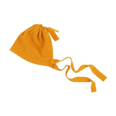 Elastic Fabric Newborn Baby Cute Cap with Strap  Yellow