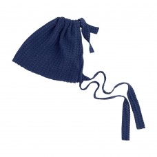 Elastic Fabric Newborn Baby Cute Cap with Strap  Dark Blue