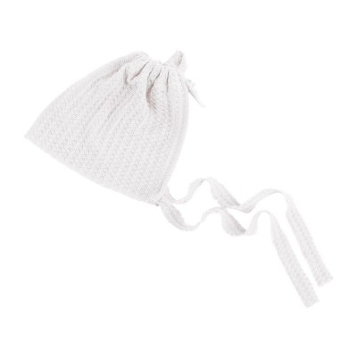 Elastic Fabric Newborn Baby Cute Cap with Strap  White