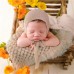 Elastic Fabric Newborn Baby Cute Cap with Strap  Beige