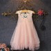 Girls Children Pearls Lace Stitching O  neck Knee Length Princess Dress