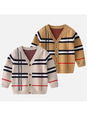 【2Y-9Y】Unisex Kids Plaid Long Sleeve Sweater Cardigan